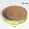 Green round cat scratching board nest, a combined scratching pad and bed measuring 50cm in diameter.