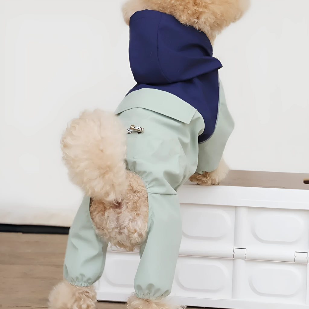 British style khaki polyester waterproof and dustproof shell jacket for a small dog.