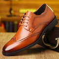Men's soft-soled casual business formal leather shoes, carved artificial PU upper, black colour, rubber outsole