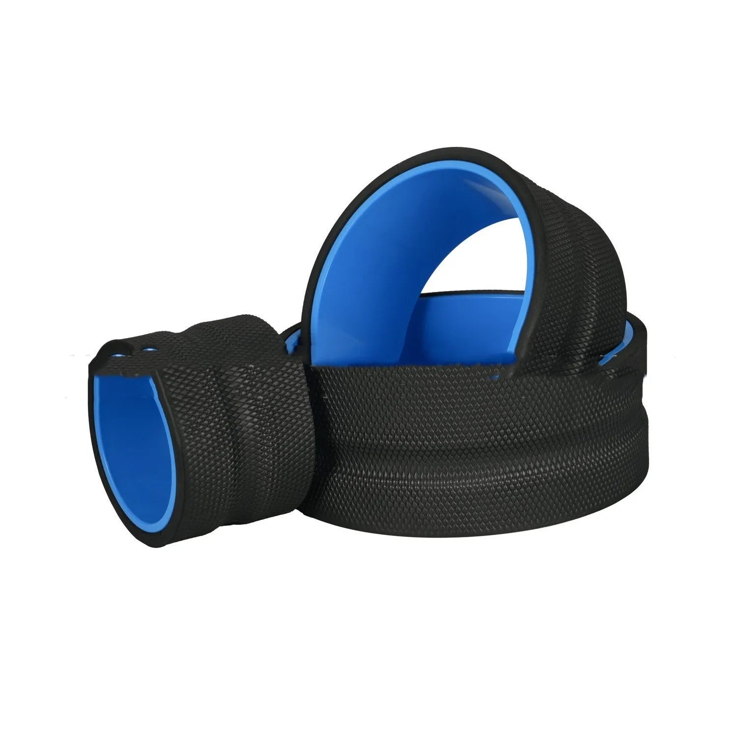 Yoga wheel four-piece set in black with green tube sponge construction and holder