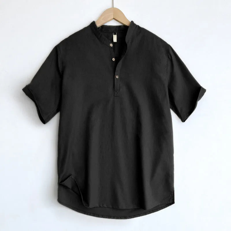Men's linen summer T-shirt in solid colours with short sleeves and thin fabric
