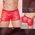 Men's lace boxers in nylon, shown in black, white, and red colours.