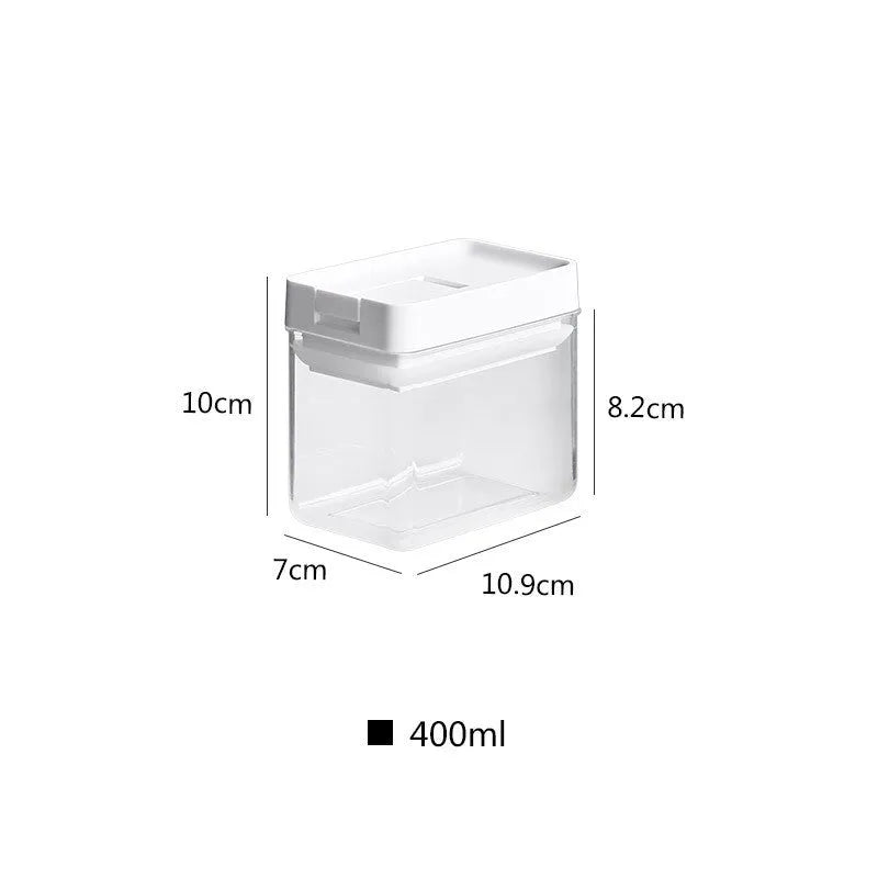 White and transparent Japanese-style plastic storage container for dry foods, 400ml capacity.