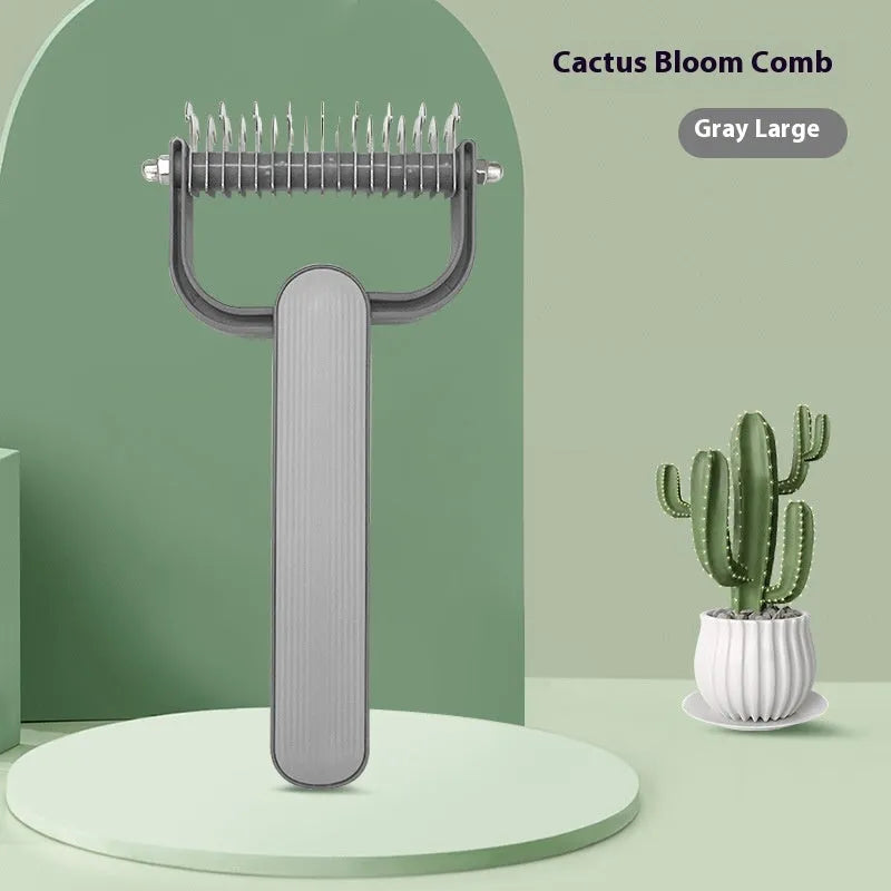 Green and grey dog de-matting combs in two sizes with stainless steel blades.