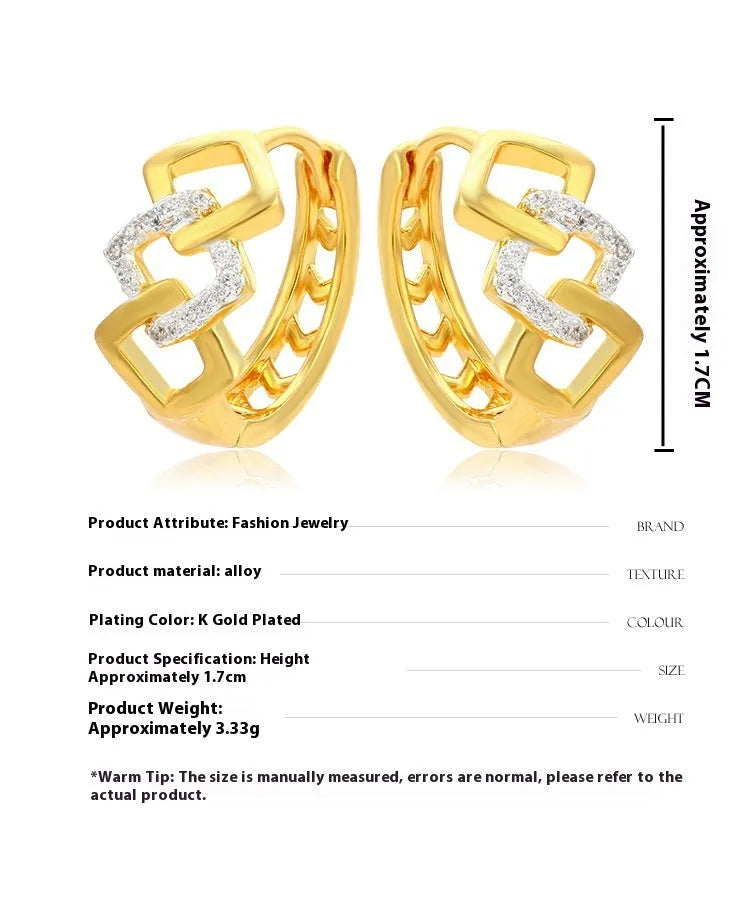 Gold tone geometric hollow-out drop earrings with colour separation clip design