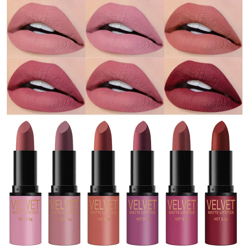 Bullet matte lipstick set 6-piece waterproof non-stick cup wax-based formula in L2198 colours in compact pack