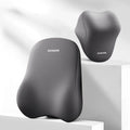 Automotive headrest and lumbar support pillow set in beige, black, and grey colour options.