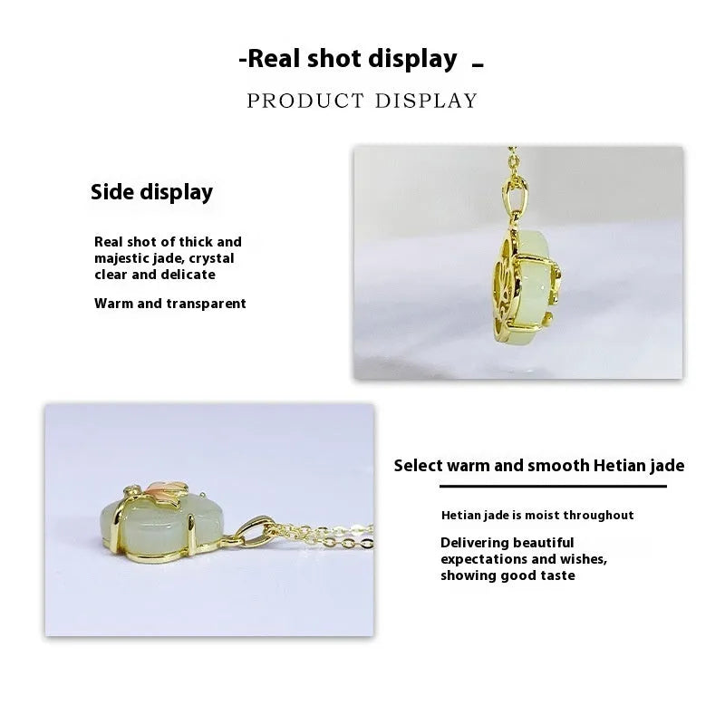 Magnolia Hetian jade jewellery set with sterling silver necklace, bracelet and earrings in New Chinese style