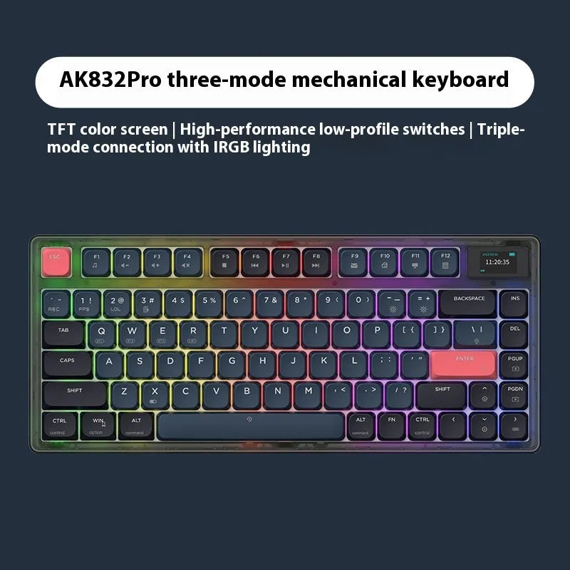 Ajazz AK832PRO mechanical keyboard in green or tea colour with compact 81-key layout and colour screen