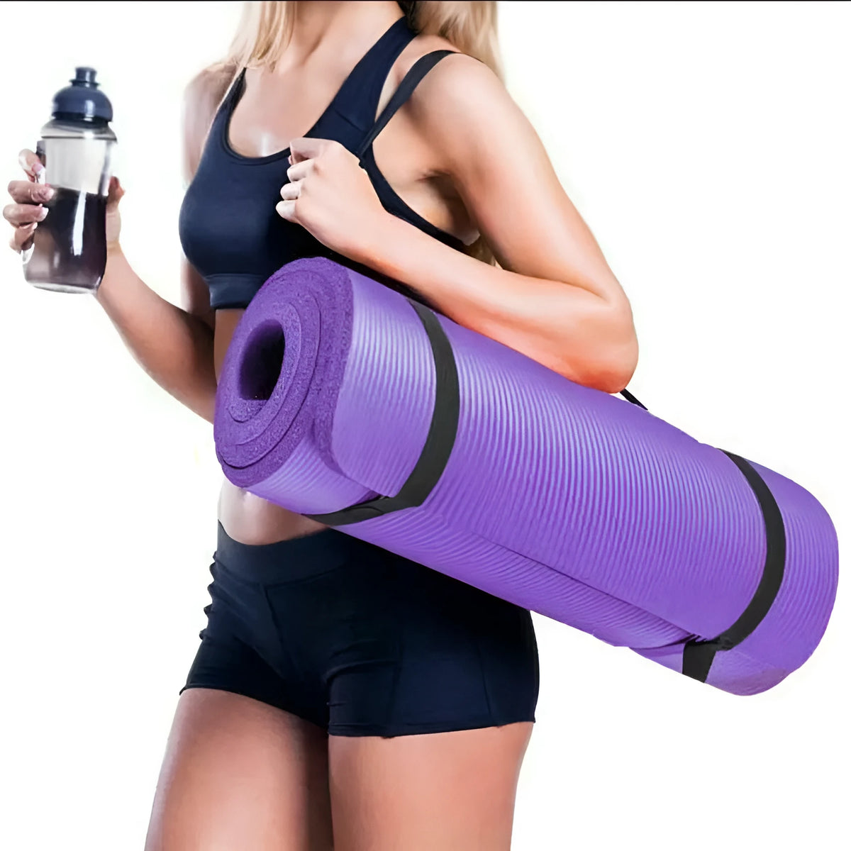 Widened non-slip NBR yoga mat, 183cm x 61cm, 10mm thick, in black, pink or purple