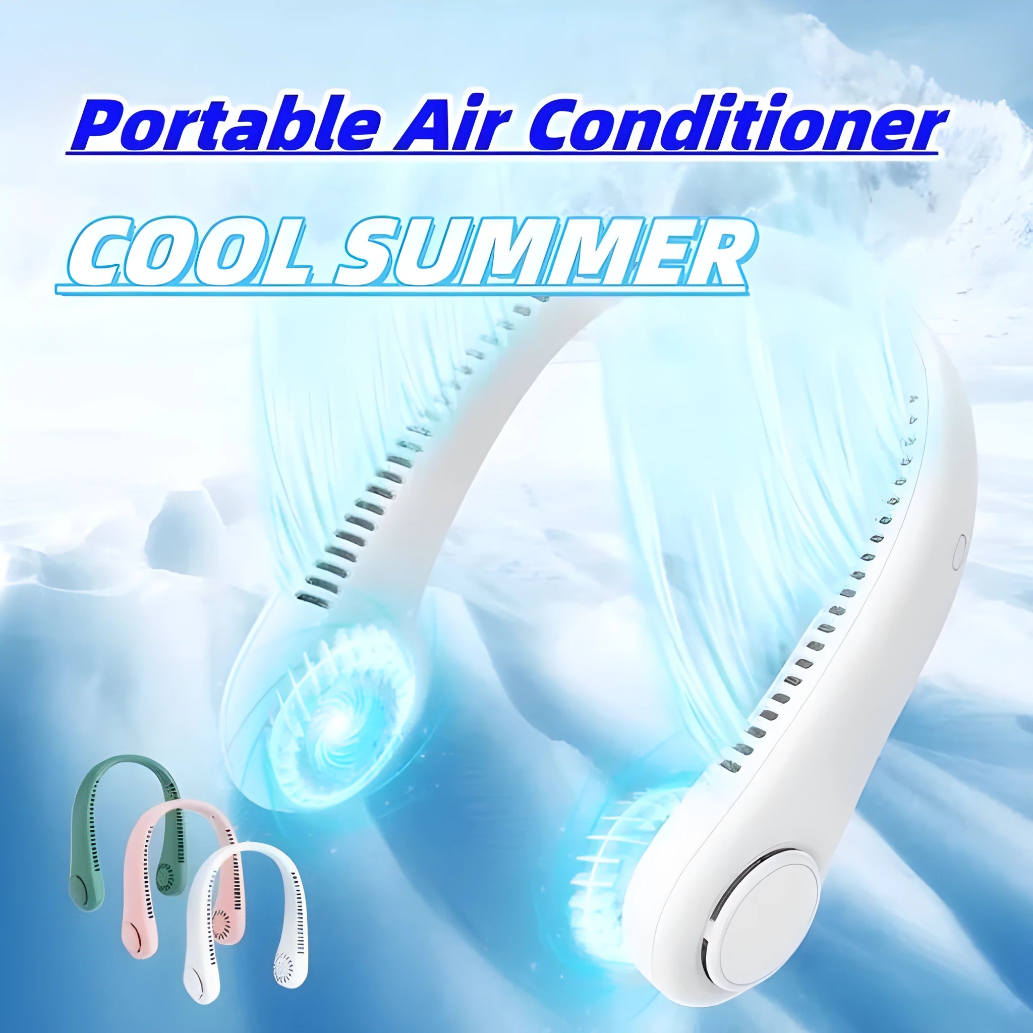 Rechargeable bladeless neck fan hanging around neck with hands-free design