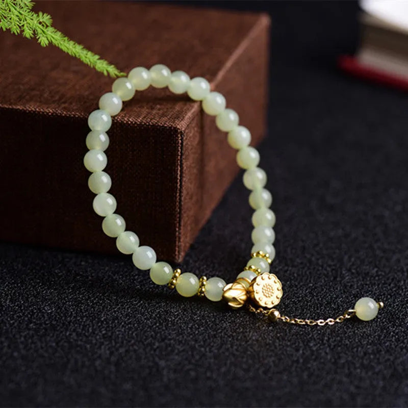 Natural Hetian jade Sunny Water bracelet with fu character and constellation modelling, 6mm diameter