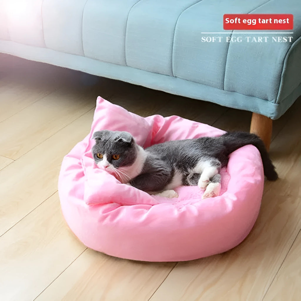 PP cotton filled dog bed in light grey with optional pillow, showing soft texture and round shape