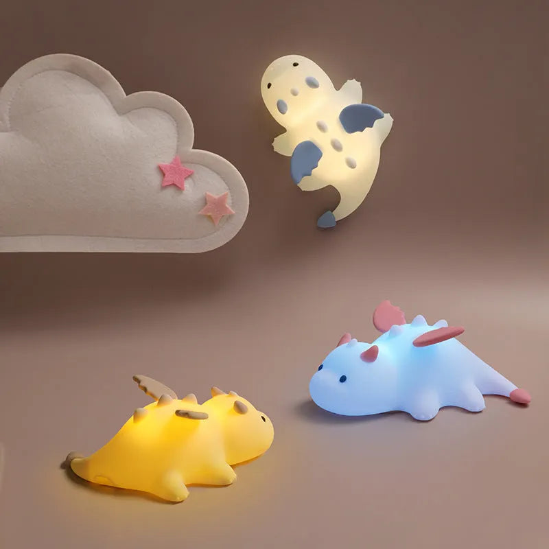 Soft light seven-color atmosphere small night lamp in cream colour with cartoon design, measuring 157 x 117 x 67 mm