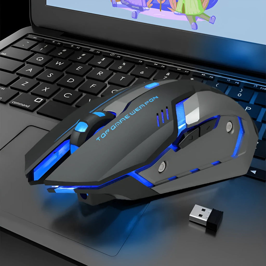 Wireless silent gaming mouse T1 black model with ergonomic shape and four-way scroll wheel