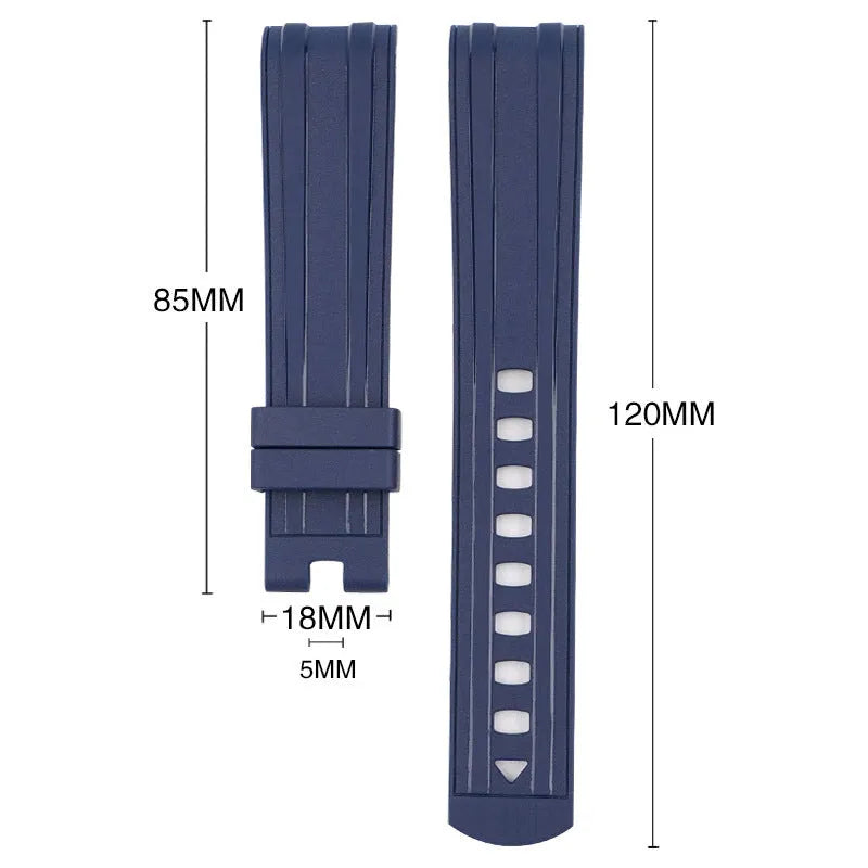 Silver metal buckle watch strap in multiple colours showing 20mm and 22mm width options