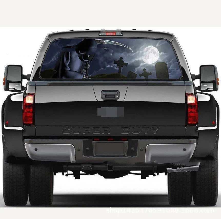 SUV pickup truck rear window glass sticker with Death Graveyard pattern in 135x36cm size