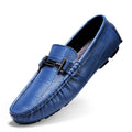 Men's casual leather shoes with belt buckle detail on cowhide upper with flat rubber sole