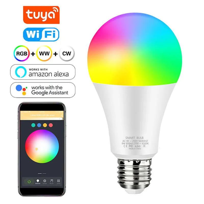 Explosive WiFi Smart Bulb A60 with RGBCW colour tone and voice control plastic-clad aluminium body