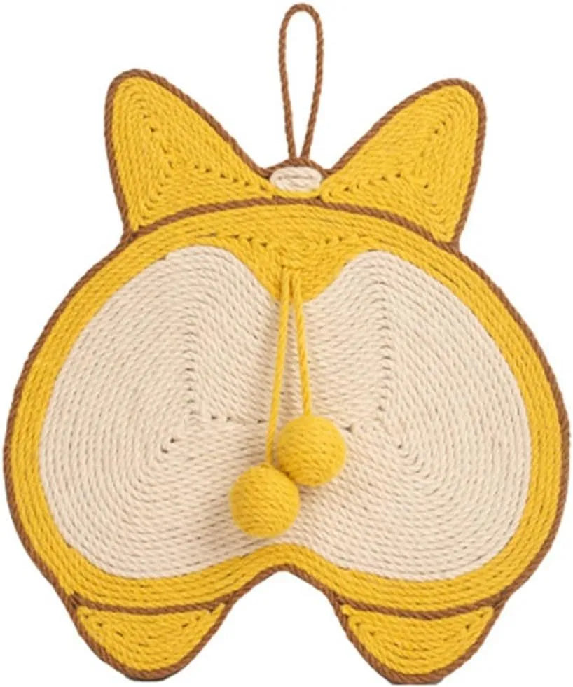 Yellow Corgi design cat scratching board with natural sisal surface on anti-slip base