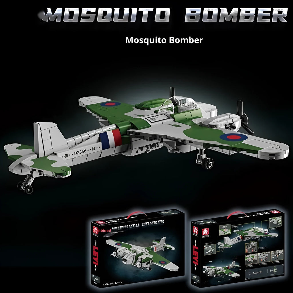 Building blocks airplane model Mosquito bomber set with 526 plastic pieces in colour box