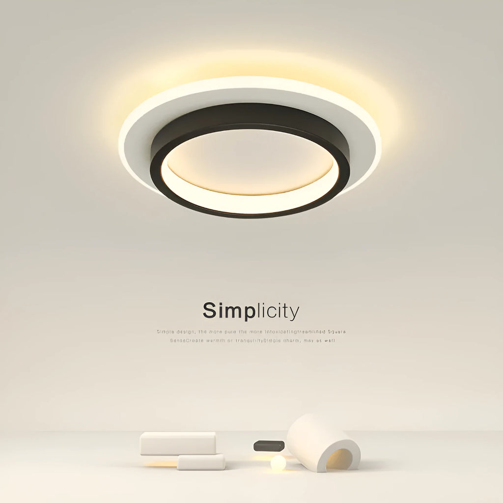 Round wood surface mounted LED ceiling light for hallway in black finish 20cm diameter