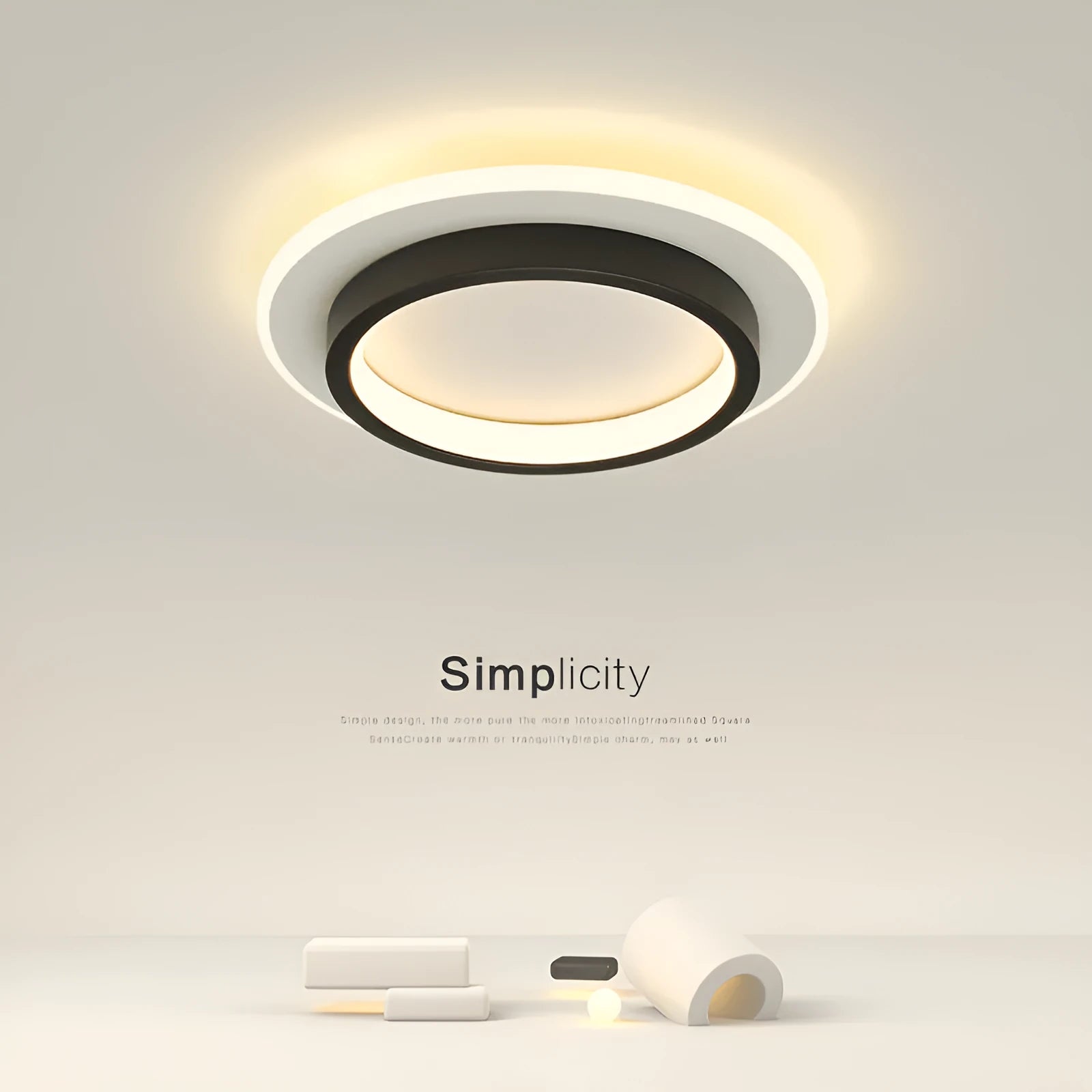 Round wood surface mounted LED ceiling light for hallway in black finish 20cm diameter