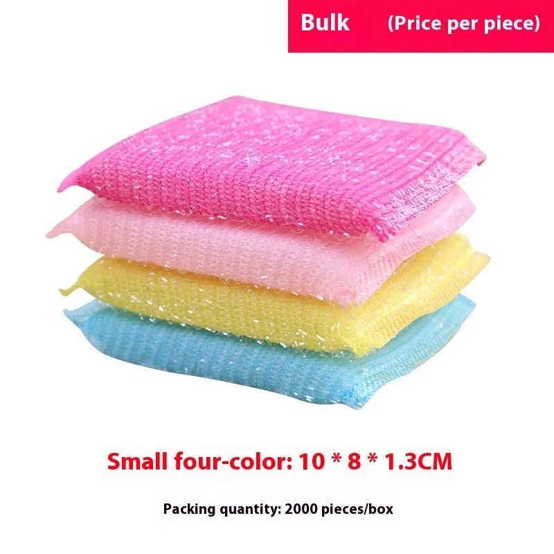 Pinstripe fabric dishwashing sponge mop in macaron colours showing sponge, plastic and silk thread construction