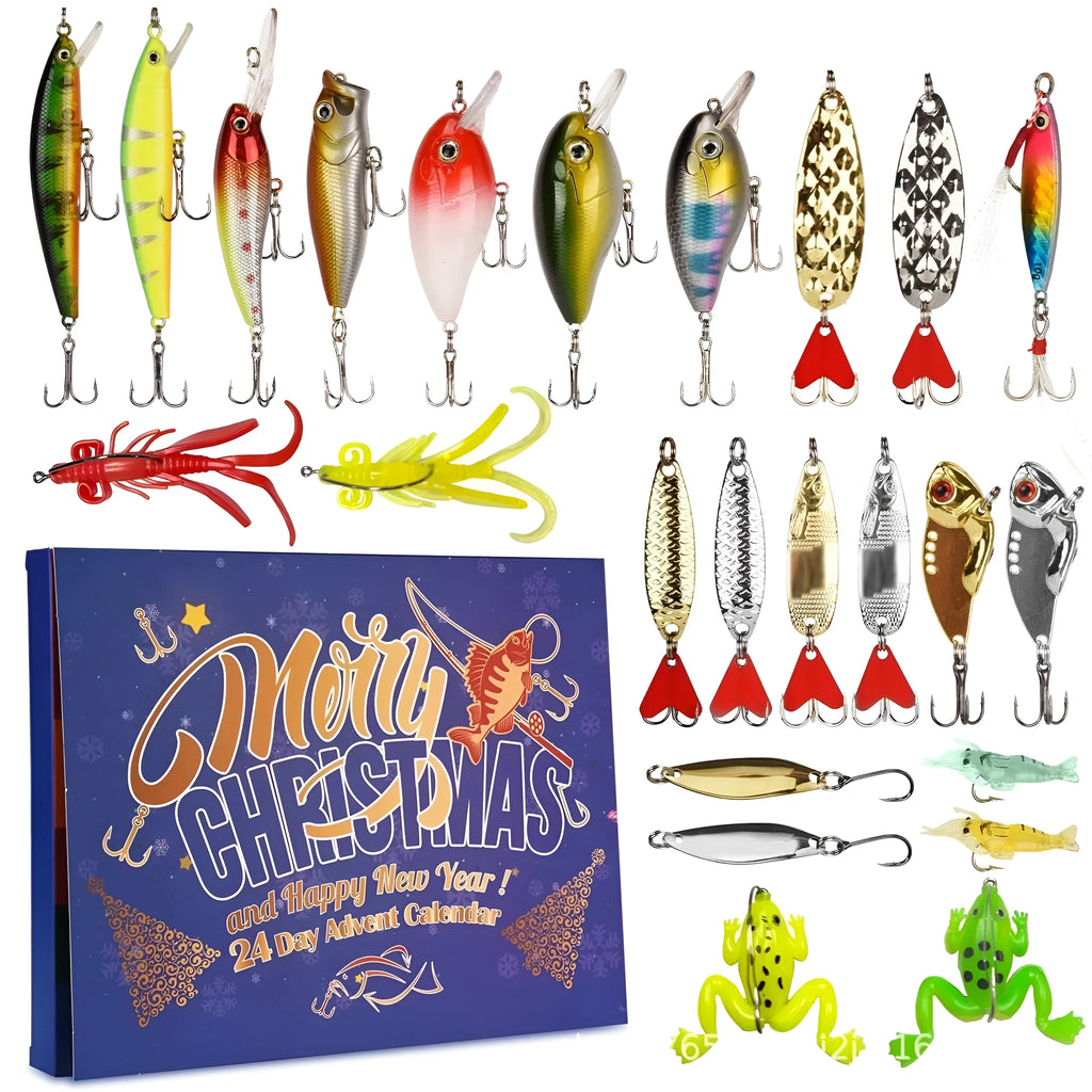Fishing Bait Christmas Countdown Calendar Blind Box Set with PVC bait fishing tackle for elderly