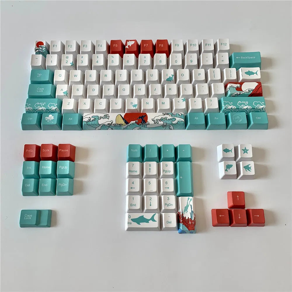 104-key Coral Sea keycap set for wired USB desktop mechanical keyboard, multimedia keys included