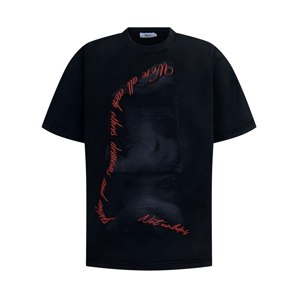 Men's black washed vintage loose fit short sleeve cotton blend T-shirt