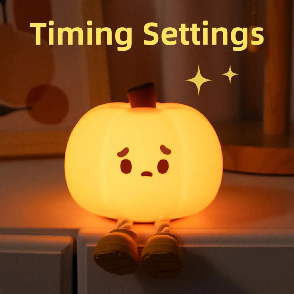 Pumpkin lantern silicone night light with ABS base, 500mAh rechargeable bedside lamp for children's bedroom and Halloween decoration