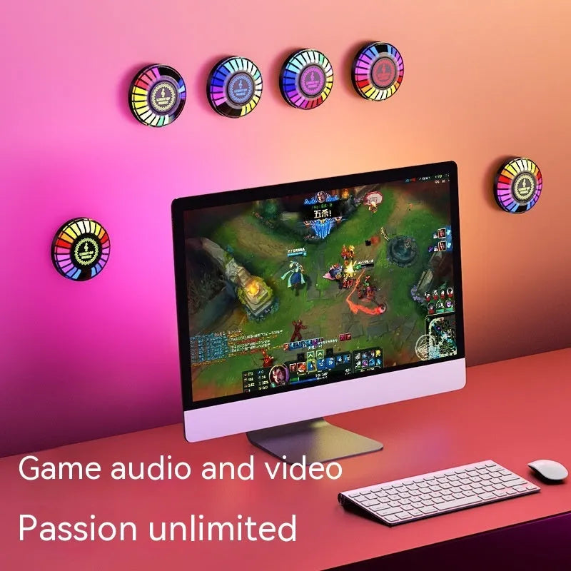 Black square desktop magnetic RGB ambience light with 60cm dimensions on a car dashboard