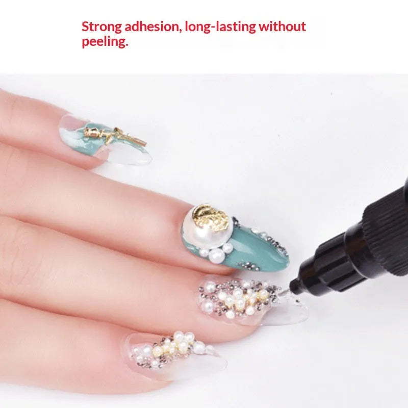 Nail art gem glue set with three black iron-handle dotting pens and glue bottle