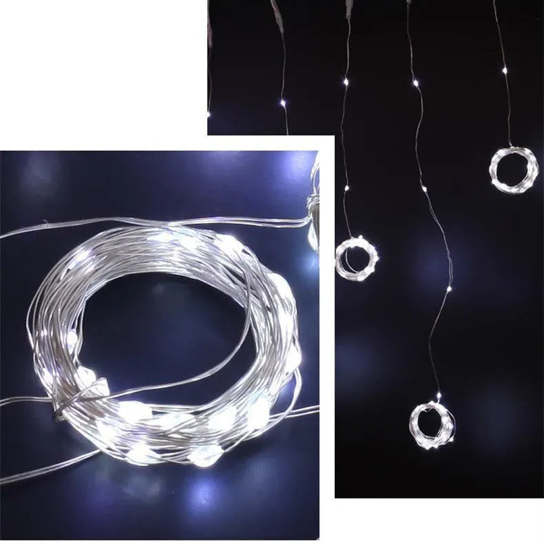 Remote control USB curtain light with copper wire, PVC shell, available in 3x3m 300 lights, warm white or four colours