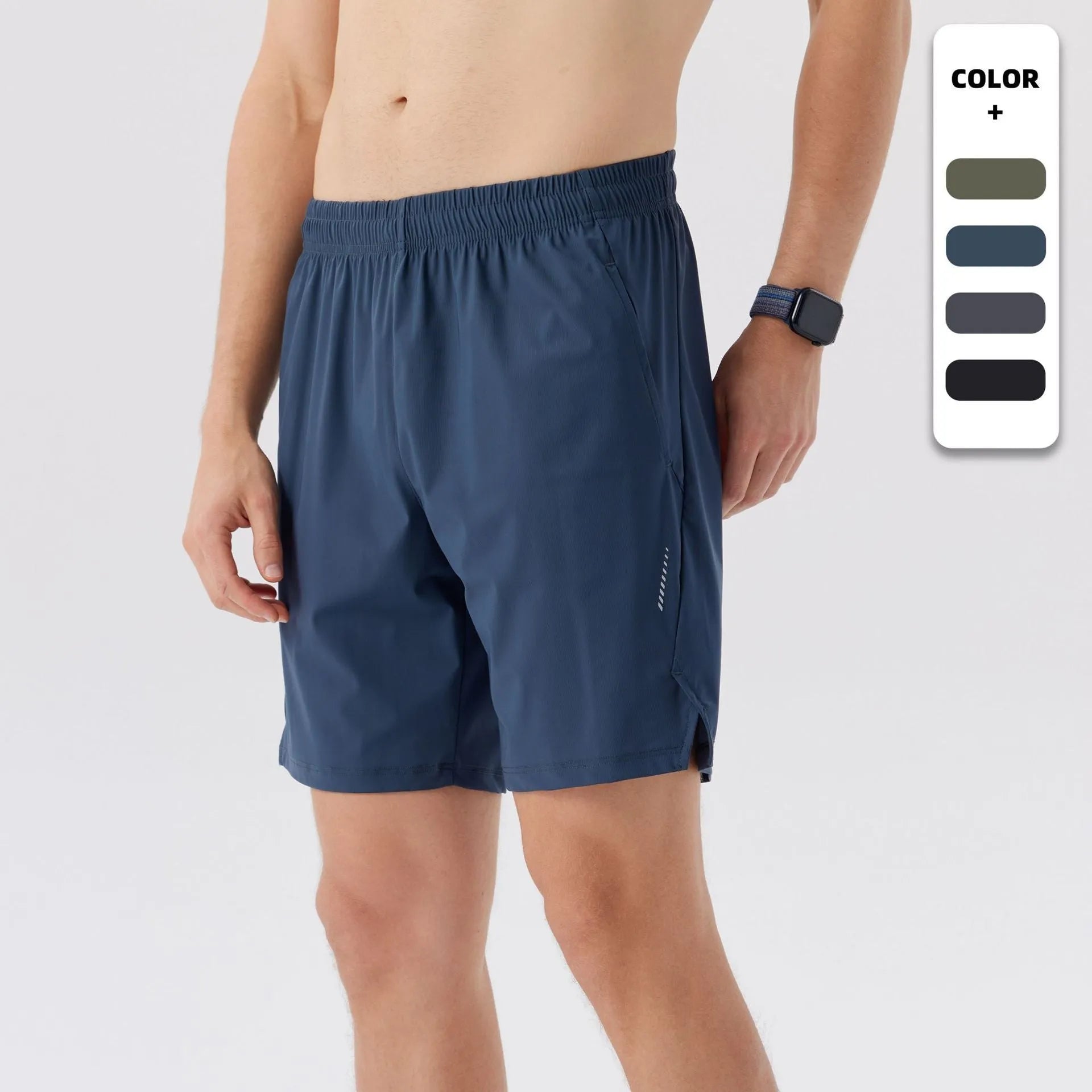 Men's black ice silk sports shorts made from breathable nylon fabric, mid-waist design.