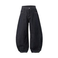 Men's wide leg denim trousers in original cow colour on a mid waist