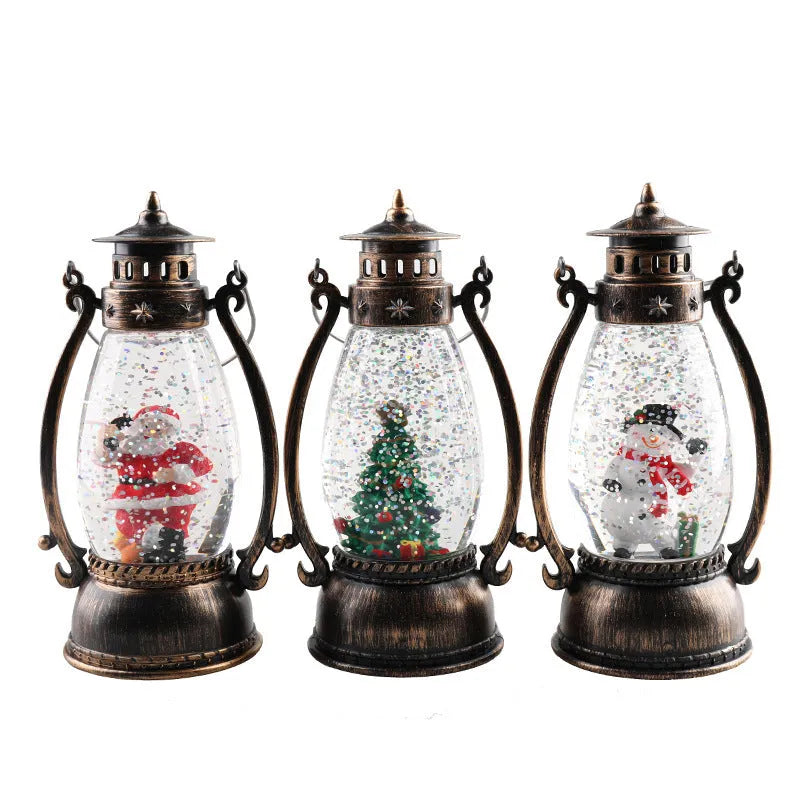 Portable crystal ball oil lamp in snowman and elderly person Christmas designs
