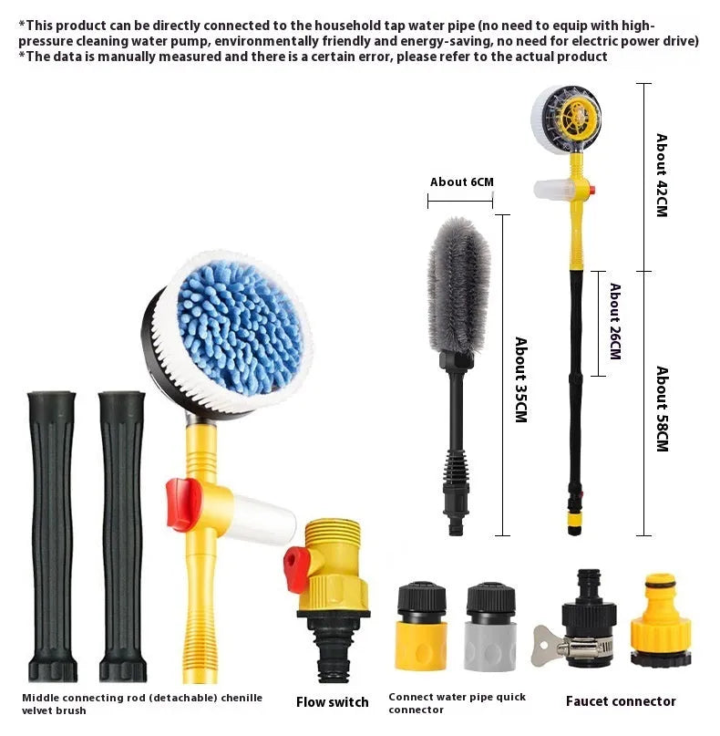 Yellow chenille head car wash mop with three-gear hydraulic handle and hose connection