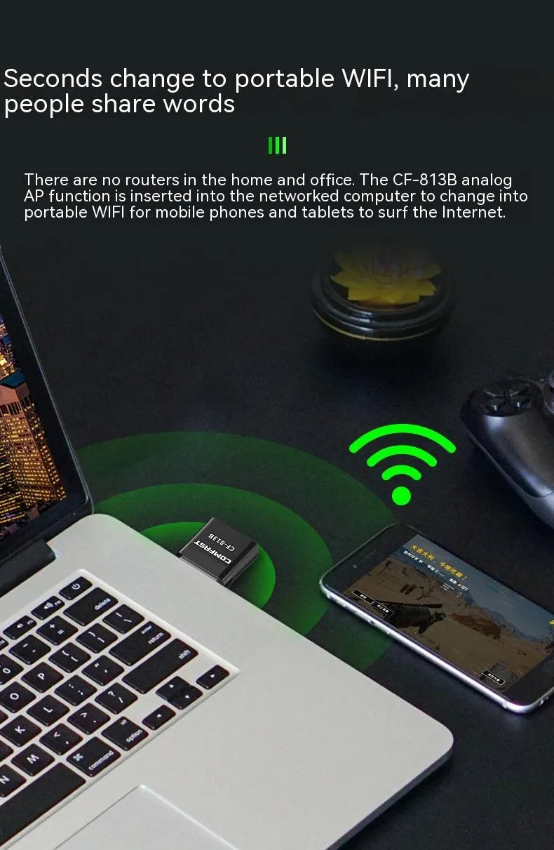Black two-in-one network card mini Bluetooth adapter with USB interface and nickel-plated wolf tooth adapter