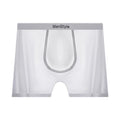 Men's seamless nylon boxer shorts showing single-layer construction and mid waist design