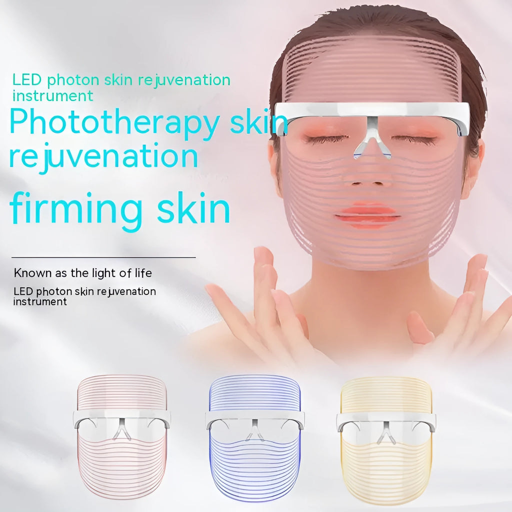 Transparent LED three-colour beauty mask for home acne removal and skin whitening