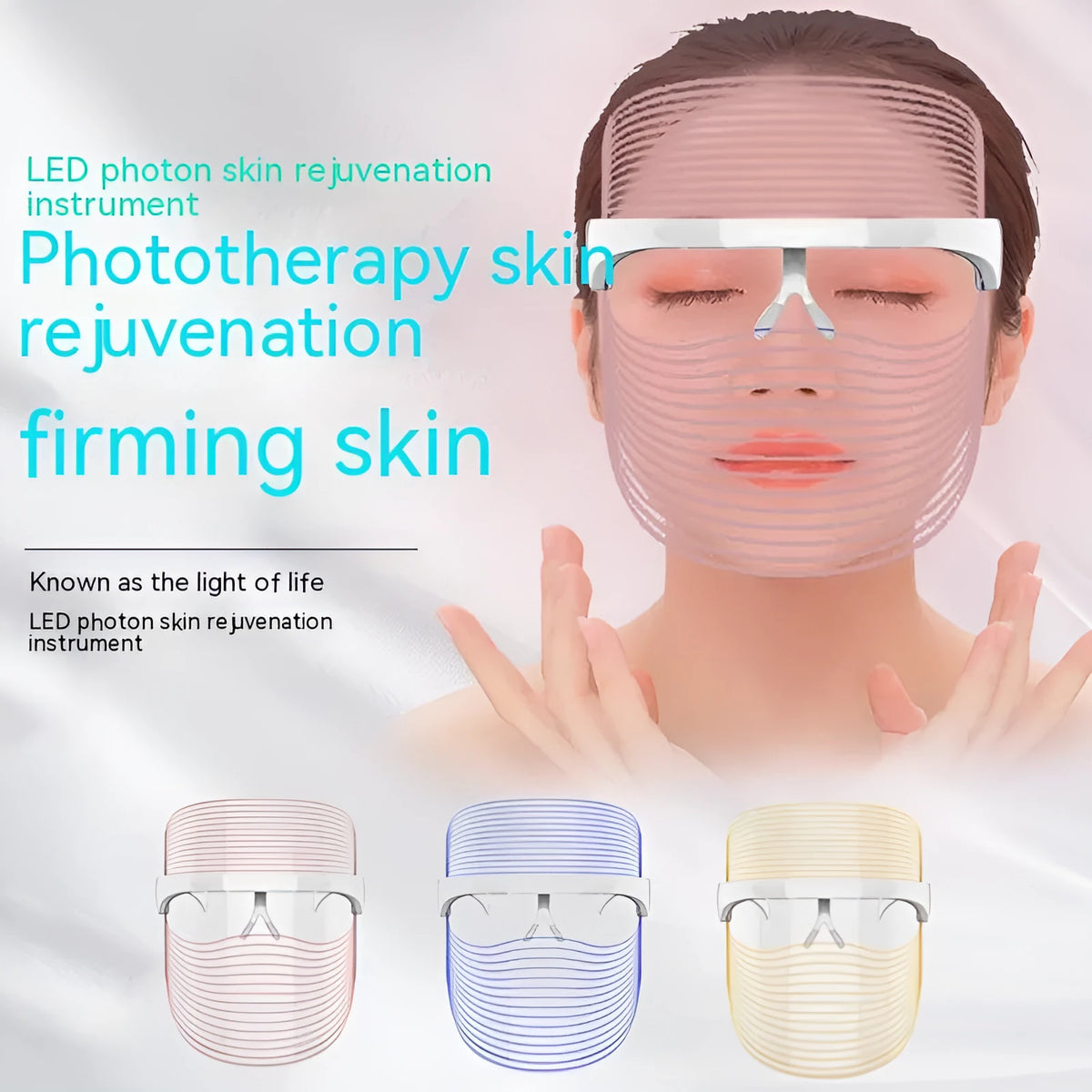 Transparent LED three-colour beauty mask for home acne removal and skin whitening