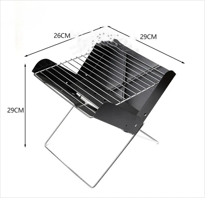Portable black barbecue grill with grill rack, compact size 29x26x29cm for outdoor camping cooking