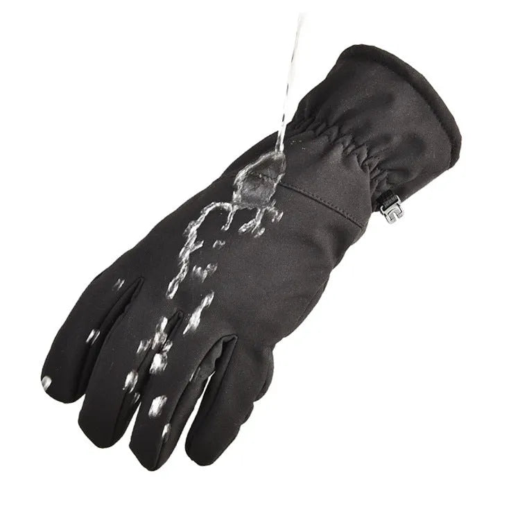 Army Green tactical ski gloves with touchscreen fingertips and anti-slip palm grip on a snowy background.