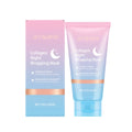 Jar of collagen night wrapping mask with a separate application brush on a white background.