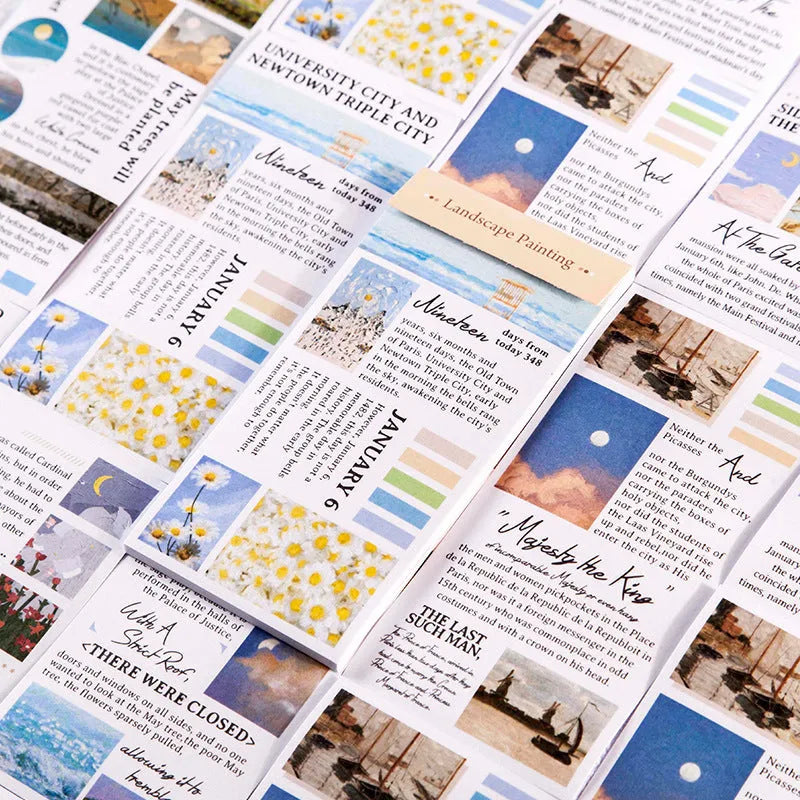 Pack of 20 paper landscape painting stickers measuring 60 by 120 millimetres.