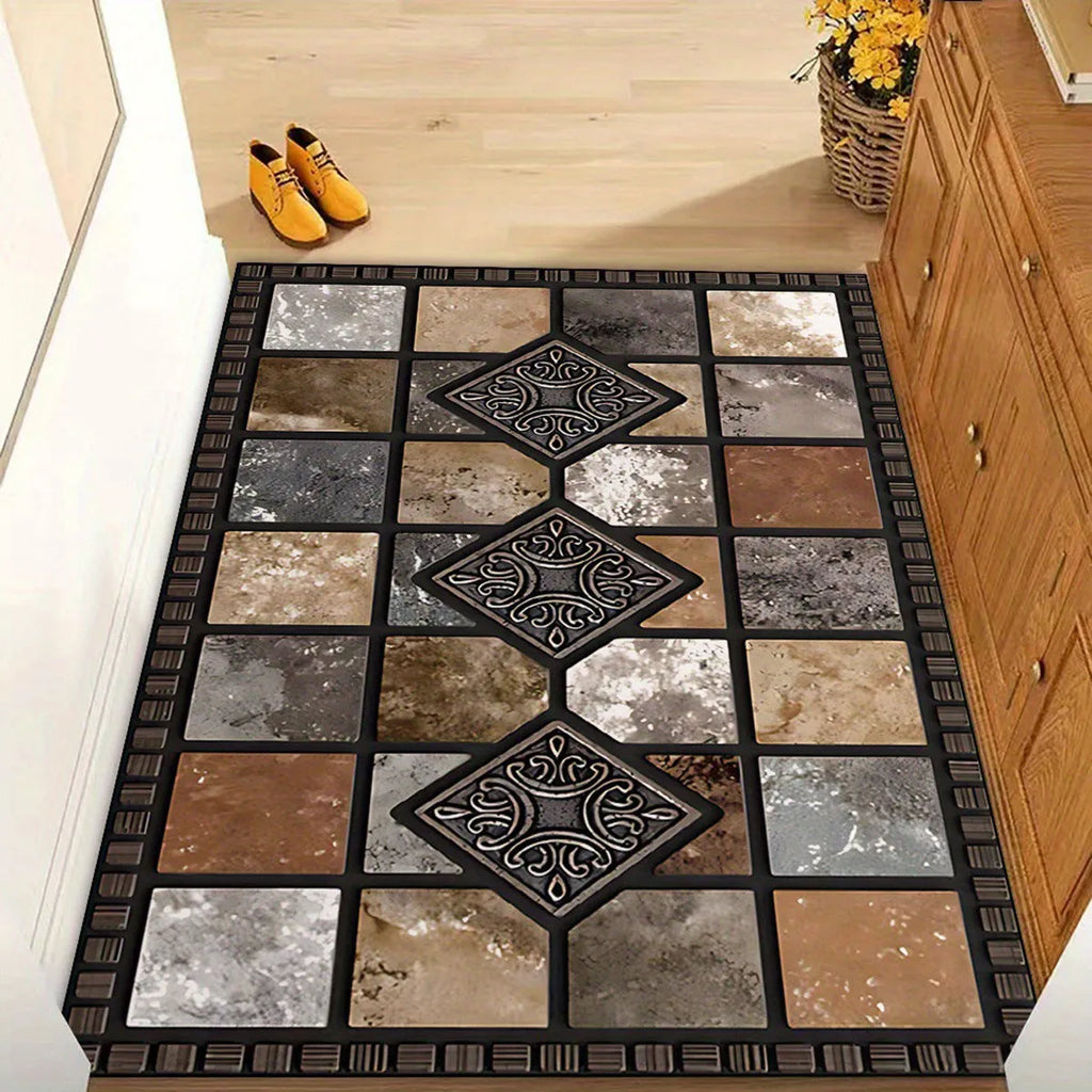Black and white plaid crystal velvet floor mat, washable carpet in 40x60cm, 50x80cm and 60x90cm sizes