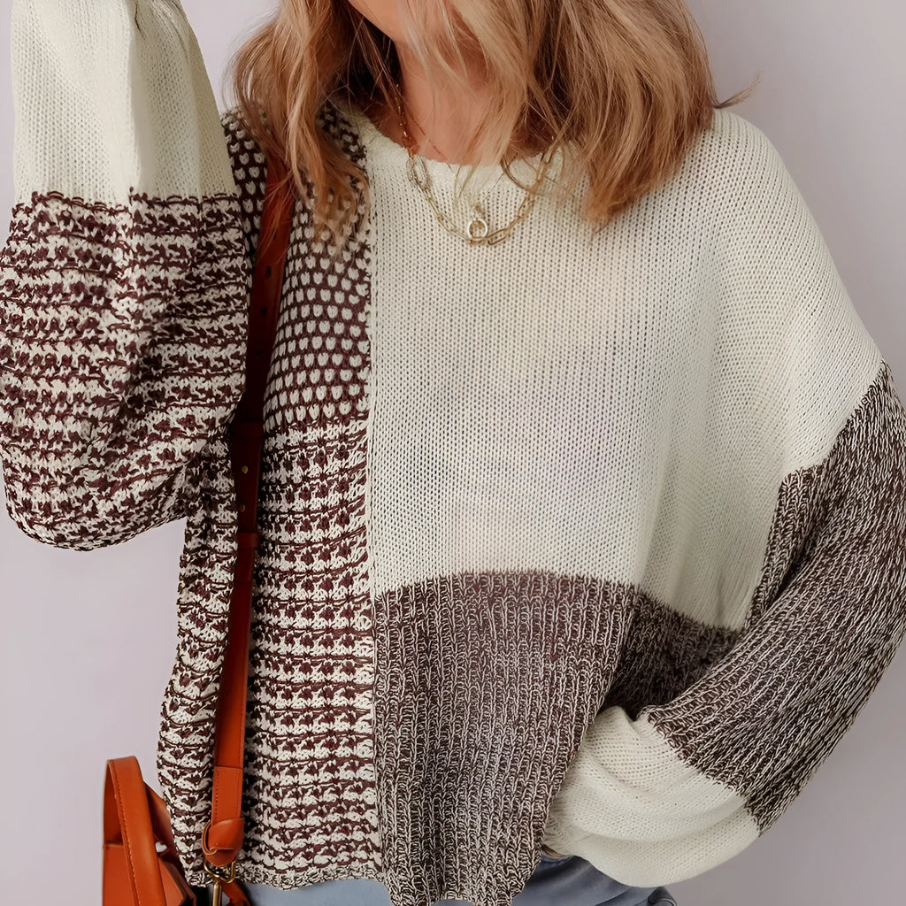 Dark khaki colour block loose sweater with drop shoulders and a back tie closure.