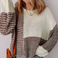 Dark khaki colour block loose sweater with drop shoulders and a back tie closure.